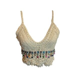 Crochet Beaded Crop Boho  Tank Top